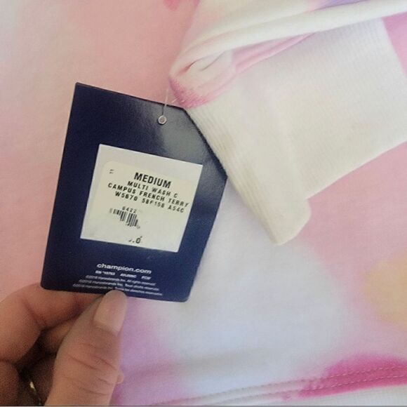 CHAMPION CAMPUS FRENCH TERRY CREWNECK SWEATSHIRT IN WHITE NEON WATERCOLOR SIZE M - Picture 6 of 11